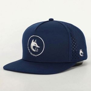 Custom 5 Panel Embroidery Logo <b>Navy</b> <b>Blue</b> Unisex Hip Hop Adjustable Snapbacks <b>Hat</b> Waterproof Laser Cut Hole Perforated Flat Cap - Product Image 1