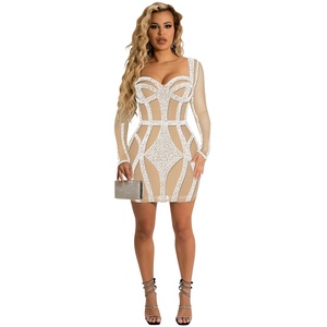 Vestido de <span class=keywords><strong>cóctel</strong></span> negro elegante para mujer, Sexy, malla transparente a la moda, manga larga, lentejuelas, para fiesta de noche, venta al por mayor, <span class=keywords><strong>2022</strong></span> - Product Image 3