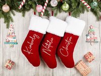 Cadeau de Noël, décoration d'arbre de cheminée personnalisée, bonhomme de neige en peluche en velours, sac à bonbons rouge de Noël, chaussette de Noël de 16 pouces pour broderie