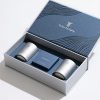 Boîte magnétique personnalisée et boîte cadeau bleue pour huile aromathérapeutique avec revêtement en papier résistant à l'huile