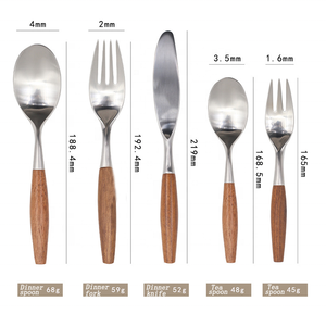 Ensemble de couverts en acier inoxydable 304 avec manche en bois nordique, couteau à steak, fourchette, cuillère, ensemble de trois pièces, cuillère à <span class=keywords><strong>dessert</strong></span>, fourchette - Product Image 1