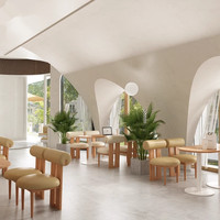 Ensemble de meubles de café populaires 2026 : canapé, chaises et table en bois pour restaurant
