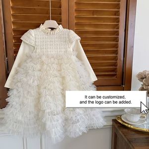 Gaun putri beludru putih anak perempuan, gaun Dalaman dekorasi renda Musim Semi dan musim dingin untuk anak perempuan - Product Image 3