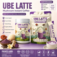 Café instantané aux champignons Ube Latte, 6 champignons fonctionnels, saveur vanille, sachets de 5g, formule personnalisée OEM ODM
