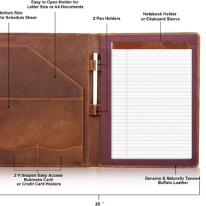 Boshiho Stylish A4 File <b>Folder</b> Cover Crazy Horse Genuine <b>Leather</b> Legal Pad Padfolio Binder Portfolio <b>Folder</b> - Product Image 3