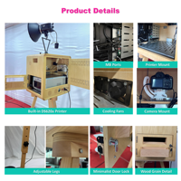 Kiosque photo en bois avec écran tactile 15,6 pouces, compatible appareil photo reflex numérique et imprimante, idéal pour la location lors de mariages, fêtes et événements