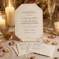 Ensemble de cartes d'invitation de mariage personnalisées avec suite RSVP, dorure à chaud, motif arche octogonale, bord festonné, papeterie élégante