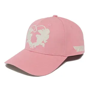 Toptan kişiselleştirilmiş özel Logo hayvan karikatür 6 Panel beyzbol şapkası nakış snapback kapaklar melek kanatları krem pembe şapka