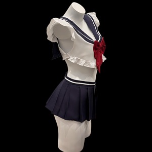 Man Yu Sailor Suit Lingerie <b>Red</b> <b>Bow</b> Exposed Waist Pleated Mini Skirt Pure and Sweet Preppy Style Set 9523 - Product Image 3