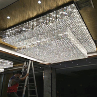 Lampu Chandelier LED Kristal Bentuk Tidak Beraturan 2 Lapis Warna Hitam dari Baja Anti Karat Mewah untuk Lobi Hotel Besar, Garansi 3 Tahun