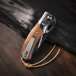 Navaja Plegable de Acero de Damasco con Mango de Madera de Hierro del Desierto, Cuchillo EDC Afilado para Uso Diario, Camping y Senderismo - Product Image 4