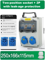 Caja de Distribución con 2 Tomas de 10A + Doble RCD de 2P, Uso en Exteriores/Industrial, IP67 Impermeable, Corriente Nominal de 20A, Personalizable