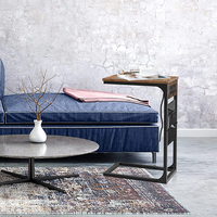 Table d'appoint rustique avec station de charge et ports USB Table console en bois pour salon Table de collation en forme de C