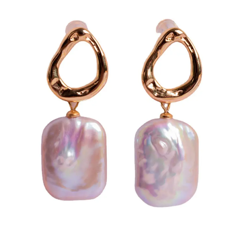 Earrings Jewelry Woman Jewellery Accessories Stainless Steel 18K Gold Plated Heart Rose Quartz Hoop Pink Stone Earrings