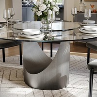 Table de salle à manger en verre et acier inoxydable avec cadre en métal argenté Table de salle à manger nordique moderne et 4 chaises pour la maison et le bureau facile à assembler