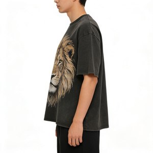 T-shirt Lion King pour homme, surdimensionné, en coton noir, motif <span class=keywords><strong>animal</strong></span>, nature, mode - Product Image 2