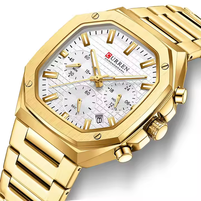 8459 Men's Casual Quartz Watch Unique Vintage Square Dial Design Chronograph Stainless Steel Bracelet New Fashion Style