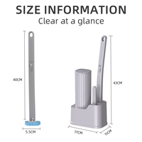 Support en plastique gris avec tête d'éponge remplaçable pour brosse de nettoyage de toilettes jetable portable en plastique pour salle de bain