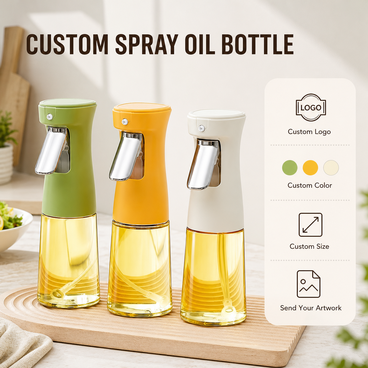 Pulverizador Aceite Kitchen Baking Salad Bbq Utensils Glass Spray Dispenser Bottle 280Ml Olive Oil Sprayer Bottle For Cooking