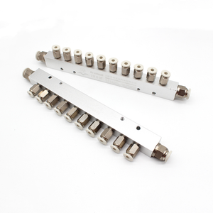 Distribuidor de <span class=keywords><strong>Aire</strong></span> de Aluminio Marca XY, 2 Entradas y 10 Salidas, Válvula de Distribución Neumática Multi-Puerto para Tubos de 8mm/4mm, 1 Año de Garantía - Product Image 2