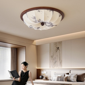 Plafonnier LED tricolore 42cm 52cm 62cm, luminaire pour chambre à coucher, avec imprimé floral en tissu, style dynastie Song - Product Image 3
