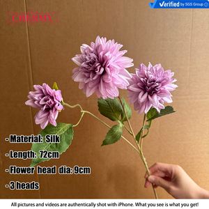 Fiore Artificiale di Dalia a 3 Teste in Seta, Grande Fiore Finto <span class=keywords><strong>Viola</strong></span> Lavanda per Centrotavola Matrimonio, Decorazione Floreale all'Ingrosso - Product Image 2