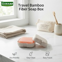 Porte-savon en fibre de bambou biodégradable, boîte à savon portable de voyage avec bande en silicone et grille de drainage pour les voyages en plein air, la salle de sport, la randonnée