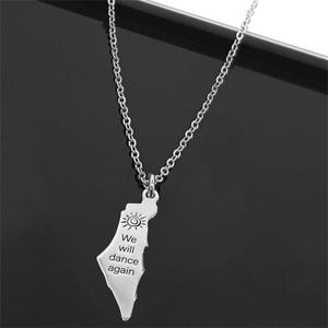 Nouveau Style Palestine carte gravé collier pendentif en acier inoxydable nous danserons à nouveau logo collier gravé - Product Image 2