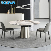 Designer Steinplatte Esstisch Runde Edelstahl Basis Luxus Plattenspieler Marmor Esstisch Set Esszimmer möbel