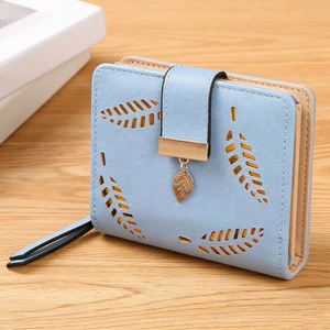 New Design Hollow Out <b>Leaves</b> Lady Leather Wallet Purses Handbag Phone Case Printable Bag Korean Style Women Short Wallets - Product Image 1