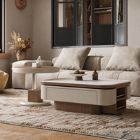 Table basse de luxe moderne avec plateau en pierre microcristalline Luna Silver Vein, placage bois et finition laquée