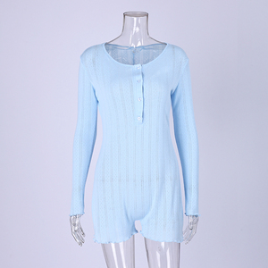 QINSI Sexy tuta di un pezzo per donna in maglia Pointelle pagliaccetti a maniche lunghe <span class=keywords><strong>con</strong></span> <span class=keywords><strong>bottoni</strong></span> camicia <span class=keywords><strong>da</strong></span> <span class=keywords><strong>notte</strong></span> donna - Product Image 4