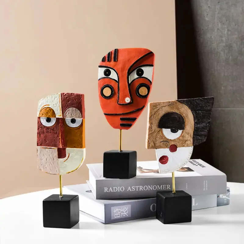 Nordic Style Cozy Home Decoration Art Creative Colorful Abstract Four Types of Face Resin Crafts for Various Scene Gift