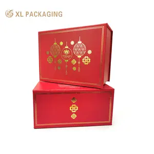 Luxury Packaging Box Chinese New Year Book Shape Box for New Year Gift Card Paper Insert Holding Magnetic Box with Ribbon