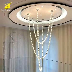 Luxury Modern Crystal Bead Chain Waterfall Chandelier Creative String Crystal LED Pendant <strong>Light</strong> for Hotel Staircase Middle - Product Image 1