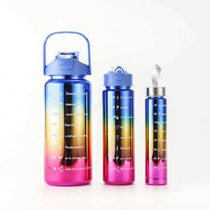 Botella de Agua Motivacional de 2L Libre de BPA con Marcador de Tiempo, Logotipo Personalizado, Juego de 3 Piezas para Camping - Product Image 1