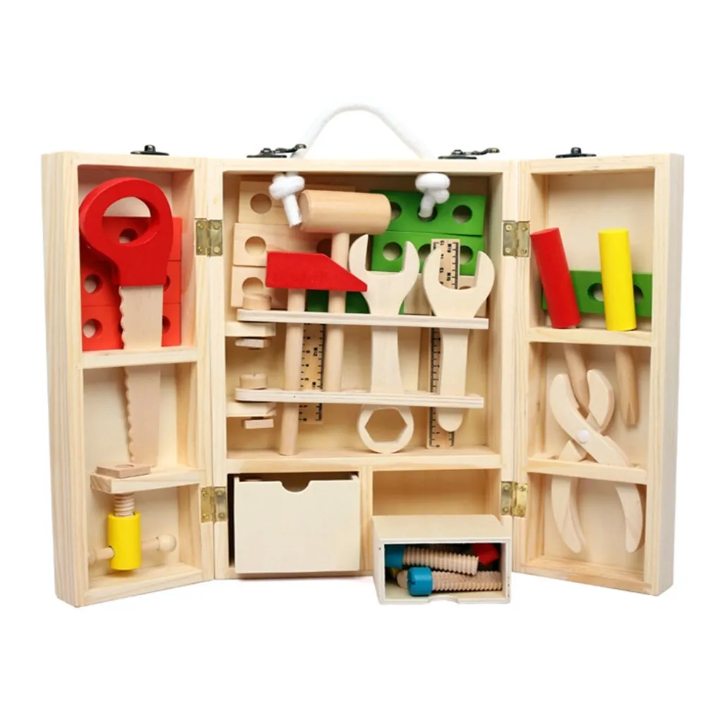 Wooden Carpentry Repair Tool Kit Toy Simulation Repair Toolbox Kit Educational Toys For Kids