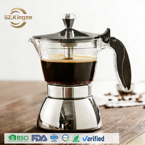 Cafetera Italiana de Vidrio de Borosilicato de Alta Calidad 2 en 1 con Válvula Única para 4 a 6 Tazas de Espresso o Café <span class=keywords><strong>Moka</strong></span> - Product Image 1