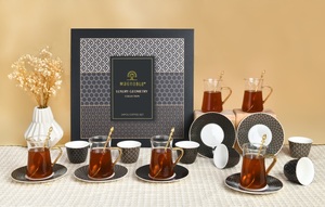Bộ ấm chén trà đen thủy tinh trang trí mạ vàng Pasabahce, khuyến mãi nóng, kèm hộp quà lụa, xuất xứ từ nhà máy Trung Quốc - Product Image 4