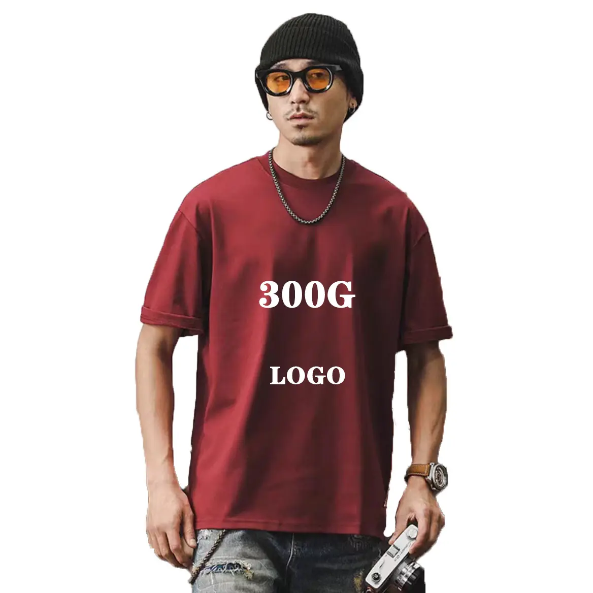 300GSM Custom logo high quality blank Drop shoulder heavy oversized men's brushed 100% cotton t shirt