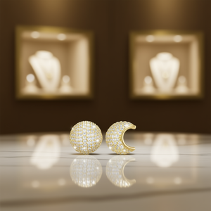 Pendientes de Oro Blanco E4783 con Cristales de Circonita Cúbica en Forma de Bola, Corte Brillante, Microincrustaciones, Joyería Clásica para Mujer, Ideal para Fiestas - Product Image 2