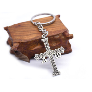 Antique <b>Silver</b> <b>Cross</b> Keychain Zinc Alloy Pendant <b>Ring</b> Ornament Cultural Gift Giveaway - Product Image 3