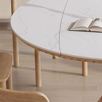 Table à manger ronde pliable moderne et simple avec plateau en pierre frittée blanche et base en bois de tulipe pour restaurant, hôtel, ferme