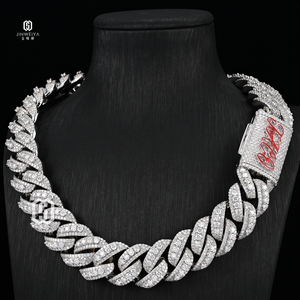 Collar de eslabones cubanos de moissanita VVS de corte brillante redondo de 22 mm, chapado en oro blanco sobre latón, estilo Iced Out, joyería <span class=keywords><strong>fina</strong></span> <span class=keywords><strong>para</strong></span> hombre, estilo Hip Hop - Product Image 3