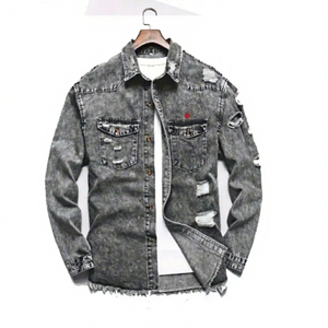 New High Quality Winter Waterproof Knitted Canvas Denim <b>Jacket</b> OEM Designs Men's Wholesale Custom Washed Blue - Product Image 1