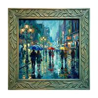 Peinture à l'huile sur toile peinte à la main, sur mesure, grande taille, multicolore, texture épaisse, couteau à palette, Nuit pluvieuse, luxe sculpté pour la décoration