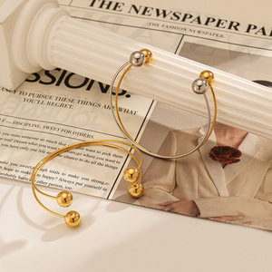 Personalized Titanium Steel Double <b>Ball</b> Opening Bangle 18k Gold Plated European Style Women's <b>Bracelet</b> - Product Image 3