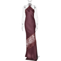 Robe de soirée mi-longue à imprimé léopard, en dentelle, sans manches, col halter pour femmes