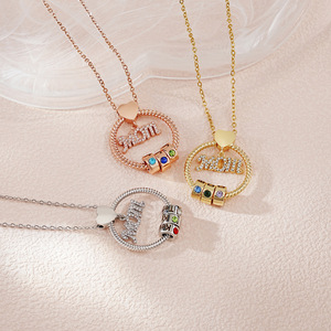 Collar con Grabado Personalizado de Moda Retro Song Yi para el Día de la Madre, Estilo Europeo y Americano, Piedra de Nacimiento de Diciembre para Mujer - Product Image 6