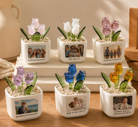 Pot de fleurs en verre personnalisé en forme de tulipe, mini pot de tulipe soufflé à la main, décoration de bureau, cadeaux créatifs, décoration de la maison, cadeau floral pour maman